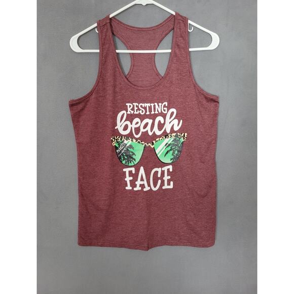 Womens Graphic Tank-Top Tee- Resting Beach Face- Funny- Size Medium - Picture 1 of 6